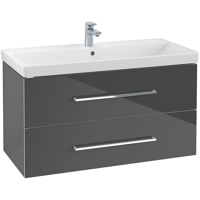 Villeroy and Boch Avento Crystal Grey 1000mm Wall Hung 2-Drawer Vanity Unit Large Image
