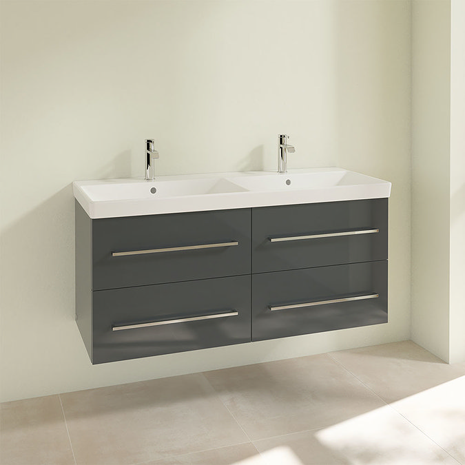 Villeroy and Boch Avento Crystal Grey 1200mm Wall Hung 4-Drawer Double Vanity Unit  Profile Large Im