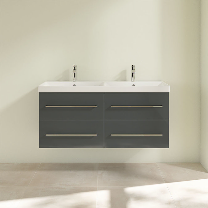 Villeroy and Boch Avento Crystal Grey 1200mm Wall Hung 4-Drawer Double Vanity Unit  Feature Large Im