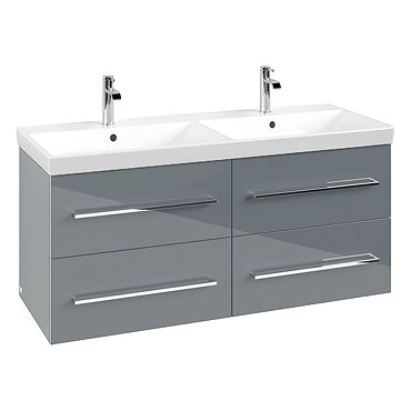 Villeroy and Boch Avento Crystal Grey 1200mm Wall Hung 4-Drawer Double Vanity Unit  Profile Large Im