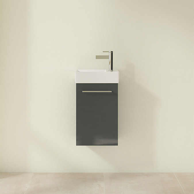 Villeroy and Boch Avento Crystal Grey 360mm Wall Hung Vanity Unit with Left Bowl Basin Feature Larg