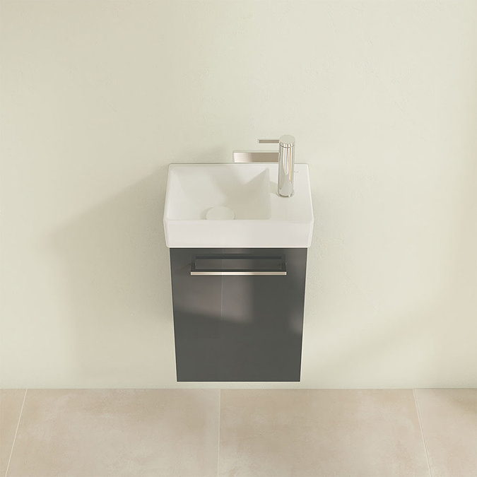 Villeroy and Boch Avento Crystal Grey 360mm Wall Hung Vanity Unit with Left Bowl Basin Standard Lar