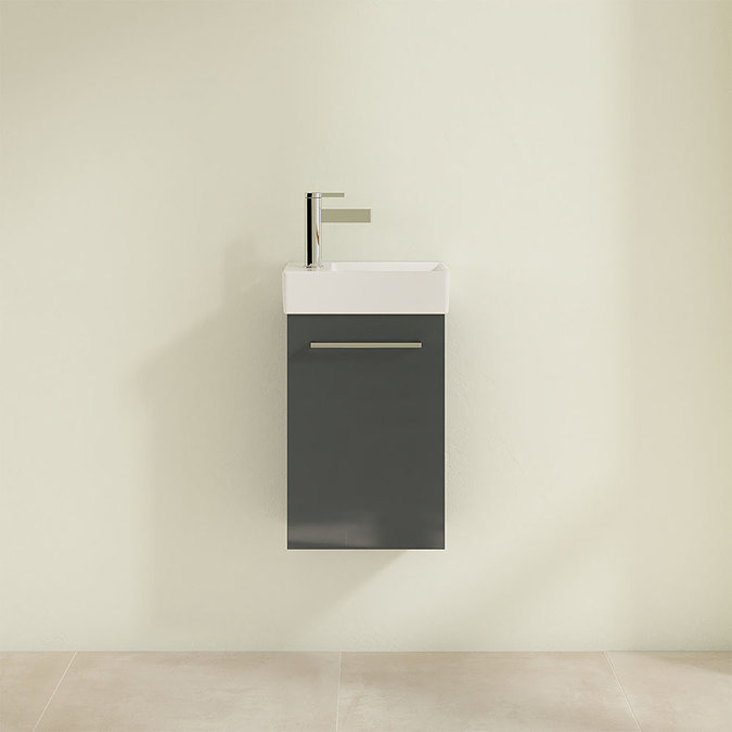 Villeroy and Boch Avento Crystal Grey 360mm Wall Hung Vanity Unit with Right Bowl Basin Feature Lar
