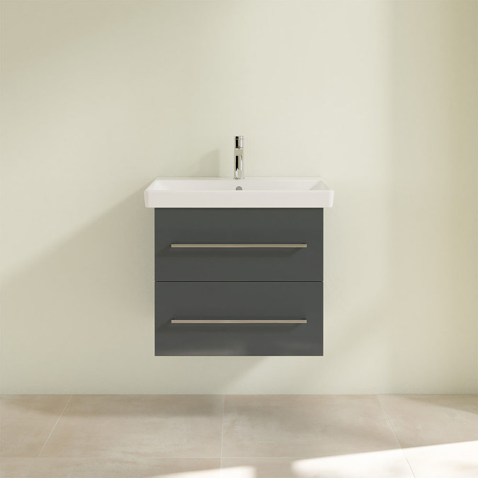 Villeroy and Boch Avento Crystal Grey 600mm Wall Hung 2-Drawer Vanity Unit Feature Large Image