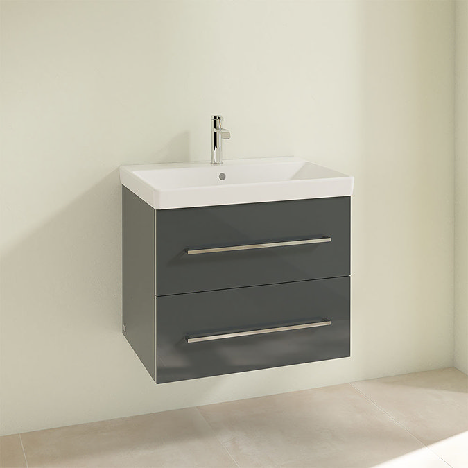 Villeroy and Boch Avento Crystal Grey 650mm Wall Hung 2-Drawer Vanity Unit Profile Large Image