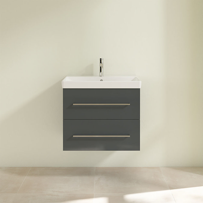 Villeroy and Boch Avento Crystal Grey 650mm Wall Hung 2-Drawer Vanity Unit Feature Large Image