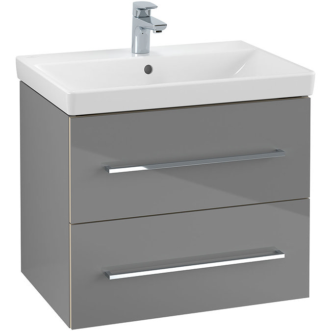 Villeroy and Boch Avento Crystal Grey 650mm Wall Hung 2-Drawer Vanity Unit Large Image