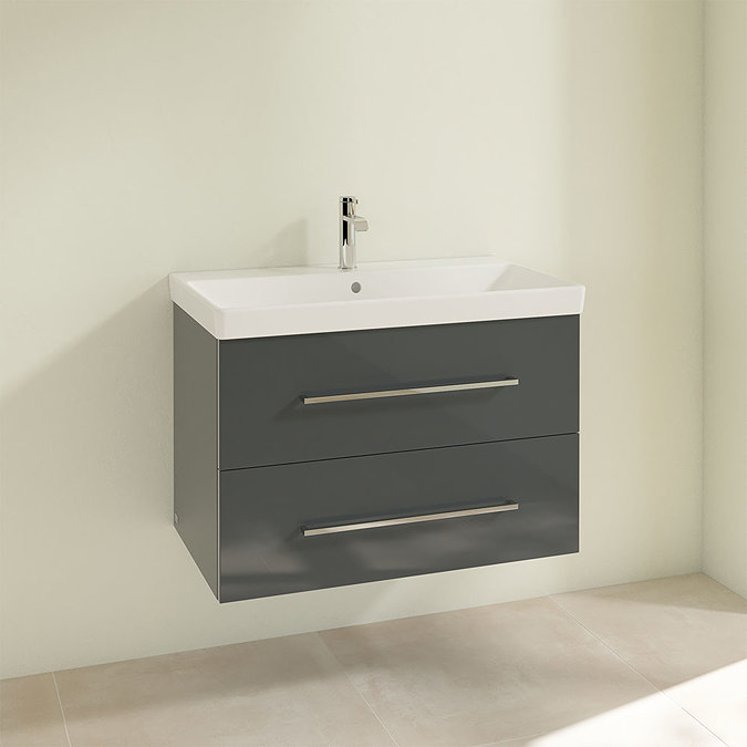Villeroy and Boch Avento Crystal Grey 800mm Wall Hung 2-Drawer Vanity Unit Profile Large Image