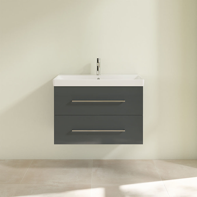Villeroy and Boch Avento Crystal Grey 800mm Wall Hung 2-Drawer Vanity Unit  Feature Large Image