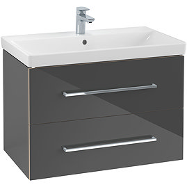 Villeroy and Boch Avento Crystal Grey 800mm Wall Hung 2-Drawer Vanity Unit Large Image