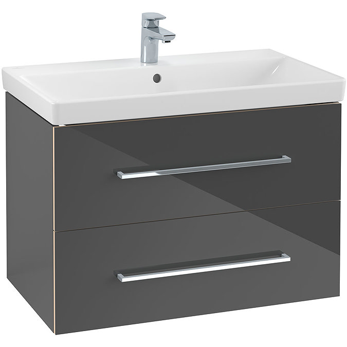 Villeroy and Boch Avento Crystal Grey 800mm Wall Hung 2-Drawer Vanity Unit Large Image