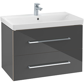 Villeroy and Boch Avento Crystal Grey 800mm Wall Hung 2-Drawer Vanity Unit Large Image