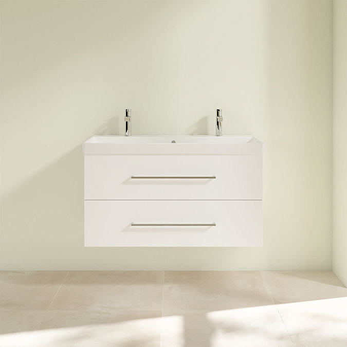 Villeroy and Boch Avento Crystal White 1000mm Wall Hung 2-Drawer Double Vanity Unit  Feature Large I