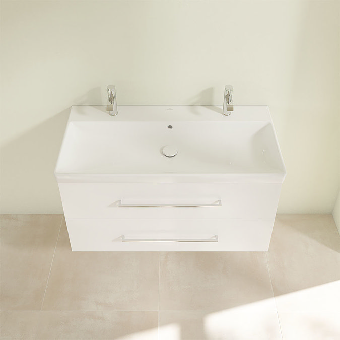 Villeroy and Boch Avento Crystal White 1000mm Wall Hung 2-Drawer Double Vanity Unit  Standard Large 