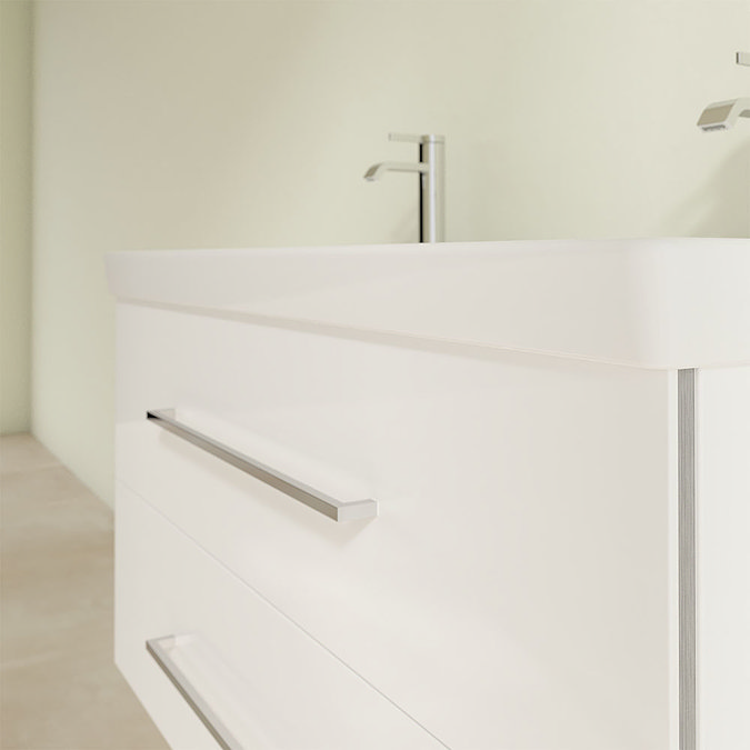 Villeroy and Boch Avento Crystal White 1000mm Wall Hung 2-Drawer Double Vanity Unit  In Bathroom Lar