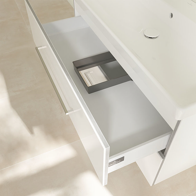 Villeroy and Boch Avento Crystal White 1000mm Wall Hung 2-Drawer Double Vanity Unit  Newest Large Im