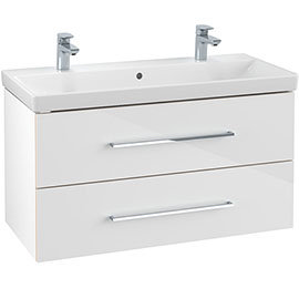Villeroy and Boch Avento Crystal White 1000mm Wall Hung 2-Drawer Double Vanity Unit Medium Image