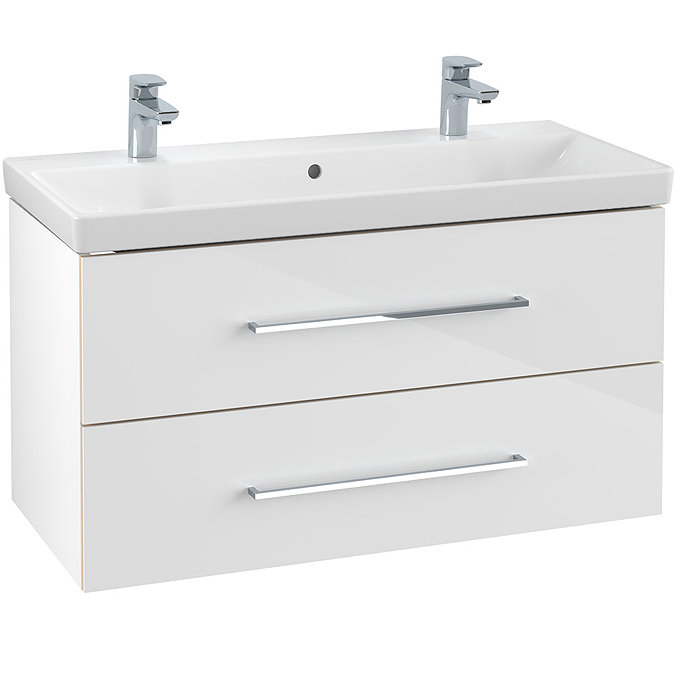 Villeroy and Boch Avento Crystal White 1000mm Wall Hung 2-Drawer Double Vanity Unit Large Image