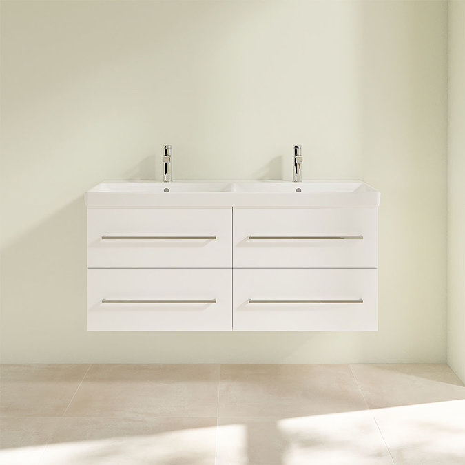 Villeroy and Boch Avento Crystal White 1200mm Wall Hung 4-Drawer Double Vanity Unit  Feature Large I
