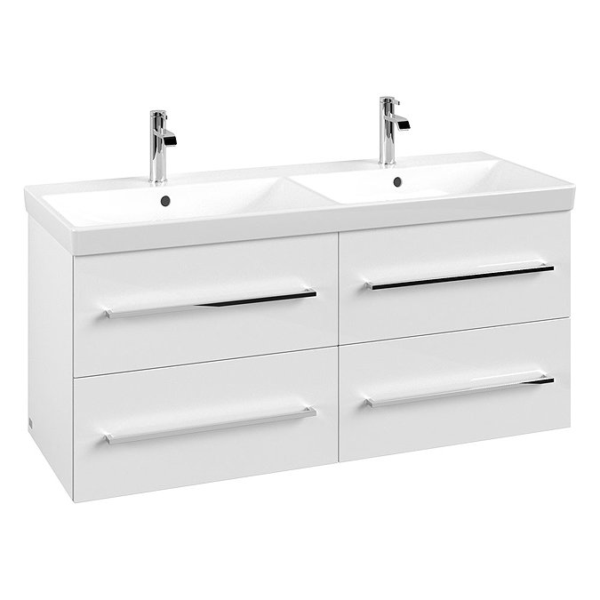 Villeroy and Boch Avento Crystal White 1200mm Wall Hung 4-Drawer Double Vanity Unit Large Image