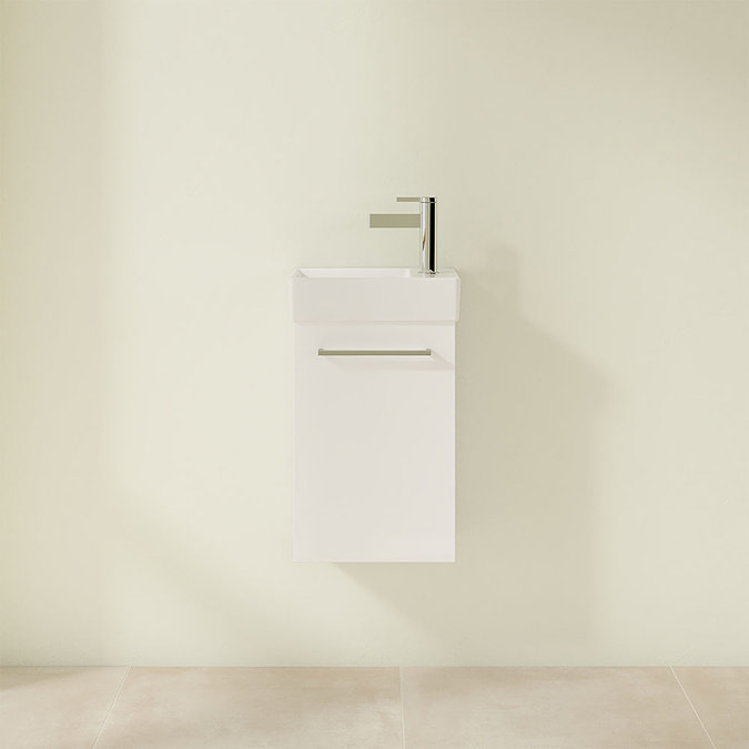 Villeroy and Boch Avento Crystal White 360mm Wall Hung Vanity Unit with Left Bowl Basin Feature Lar