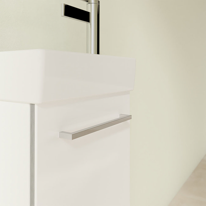 Villeroy and Boch Avento Crystal White 360mm Wall Hung Vanity Unit with Left Bowl Basin  In Bathroom