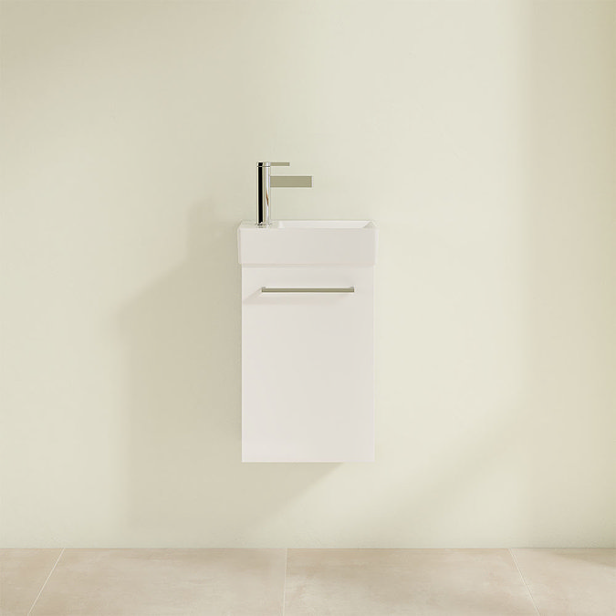 Villeroy and Boch Avento Crystal White 360mm Wall Hung Vanity Unit with Right Bowl Basin Feature La