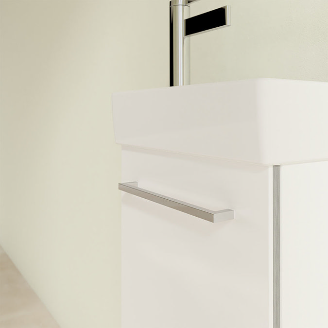 Villeroy and Boch Avento Crystal White 360mm Wall Hung Vanity Unit with Right Bowl Basin  In Bathroo