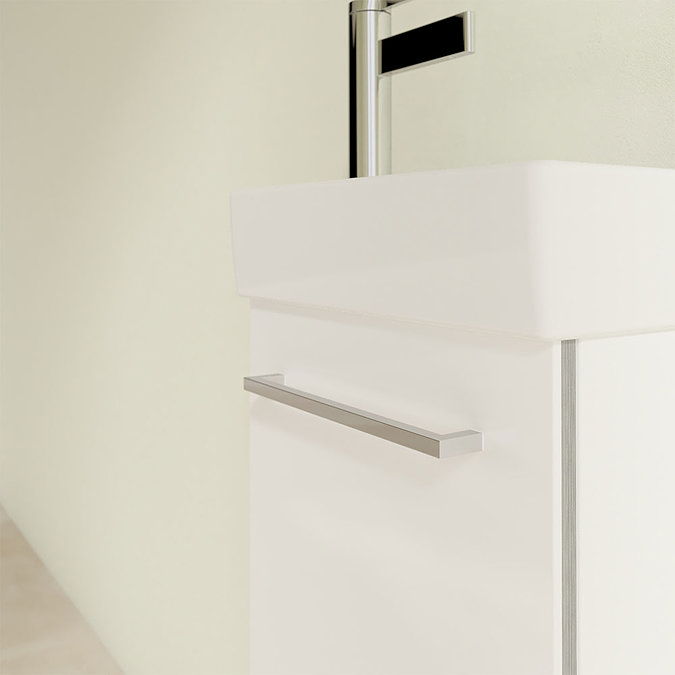 Villeroy and Boch Avento Crystal White 360mm Wall Hung Vanity Unit with Right Bowl Basin In Bathroo
