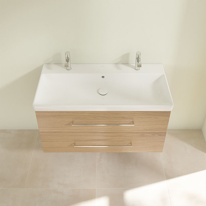 Villeroy and Boch Avento Nordic Oak 1000mm Wall Hung 2-Drawer Double Vanity Unit  Standard Large Ima