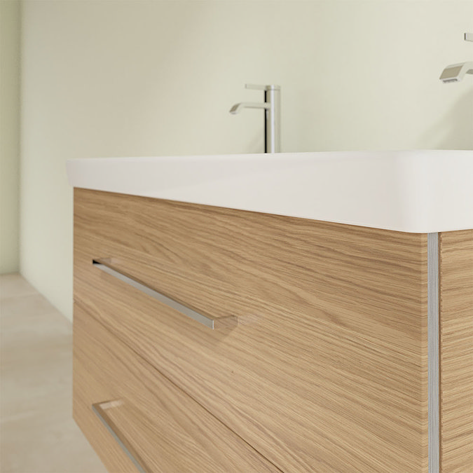 Villeroy and Boch Avento Nordic Oak 1000mm Wall Hung 2-Drawer Double Vanity Unit In Bathroom Large