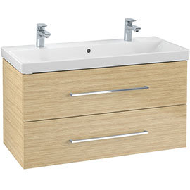 Villeroy and Boch Avento Nordic Oak 1000mm Wall Hung 2-Drawer Double Vanity Unit Medium Image