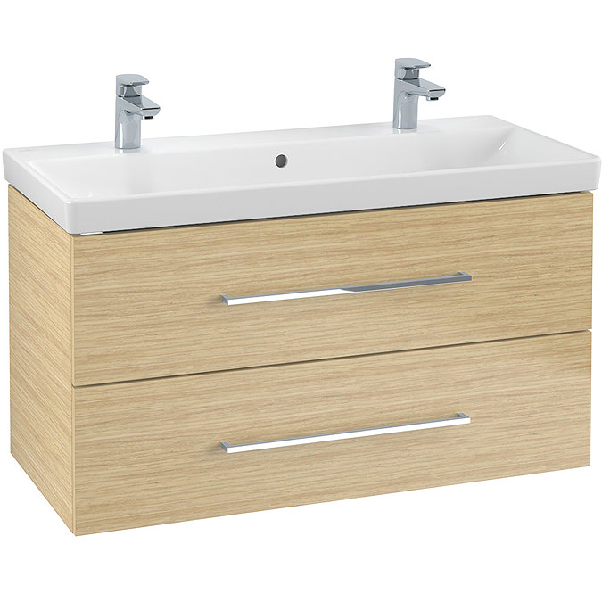 Villeroy and Boch Avento Nordic Oak 1000mm Wall Hung 2-Drawer Double Vanity Unit Large Image