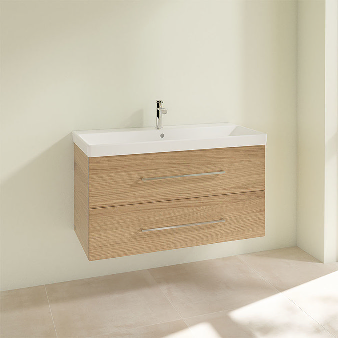 Villeroy and Boch Avento Nordic Oak 1000mm Wall Hung 2-Drawer Vanity Unit Profile Large Image