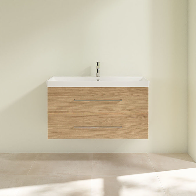 Villeroy and Boch Avento Nordic Oak 1000mm Wall Hung 2-Drawer Vanity Unit Feature Large Image