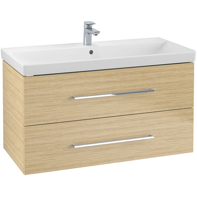 Villeroy and Boch Avento Nordic Oak 1000mm Wall Hung 2-Drawer Vanity Unit Large Image