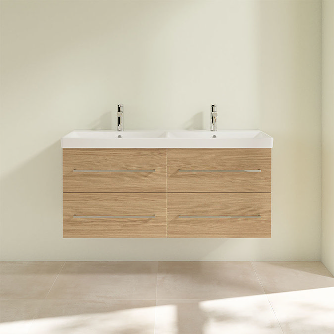 Villeroy and Boch Avento Nordic Oak 1200mm Wall Hung 4-Drawer Double Vanity Unit  Feature Large Imag