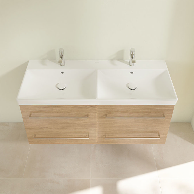 Villeroy and Boch Avento Nordic Oak 1200mm Wall Hung 4-Drawer Double Vanity Unit  Standard Large Ima