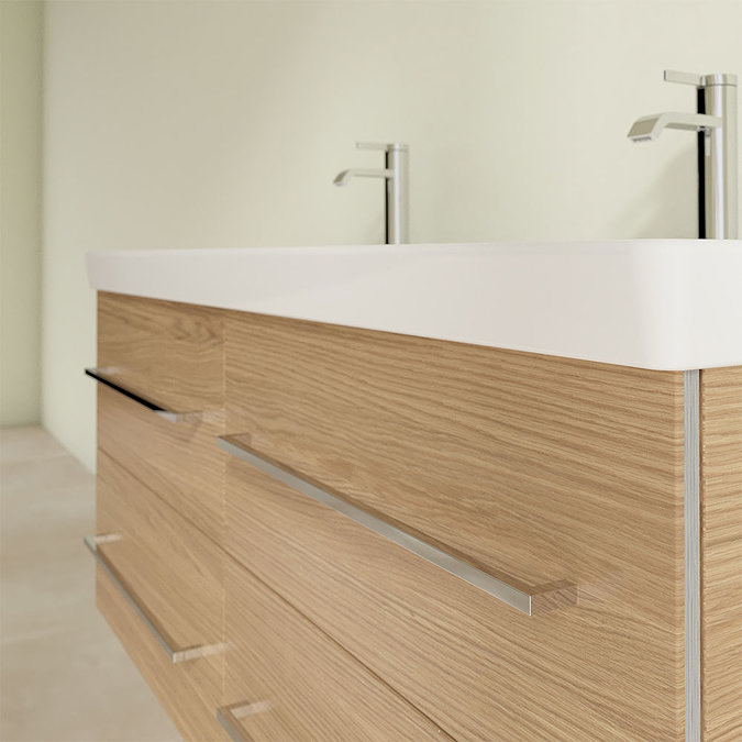 Villeroy and Boch Avento Nordic Oak 1200mm Wall Hung 4-Drawer Double Vanity Unit  In Bathroom Large 