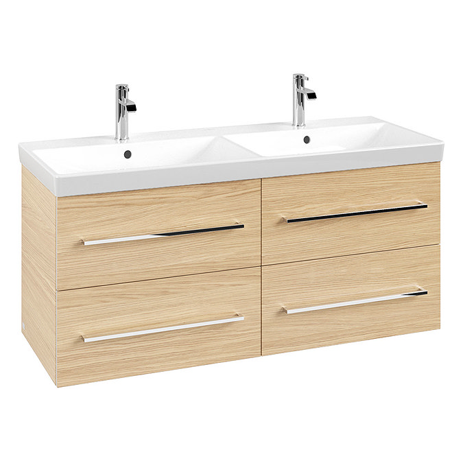 Villeroy and Boch Avento Nordic Oak 1200mm Wall Hung 4-Drawer Double Vanity Unit Large Image