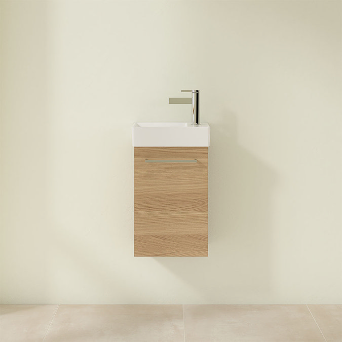 Villeroy and Boch Avento Nordic Oak 360mm Wall Hung Vanity Unit with Left Bowl Basin Feature Large