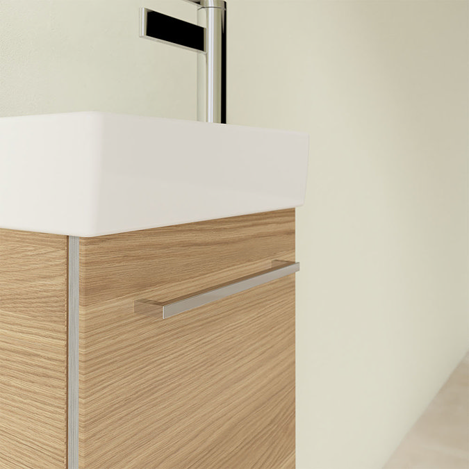 Villeroy and Boch Avento Nordic Oak 360mm Wall Hung Vanity Unit with Left Bowl Basin In Bathroom La
