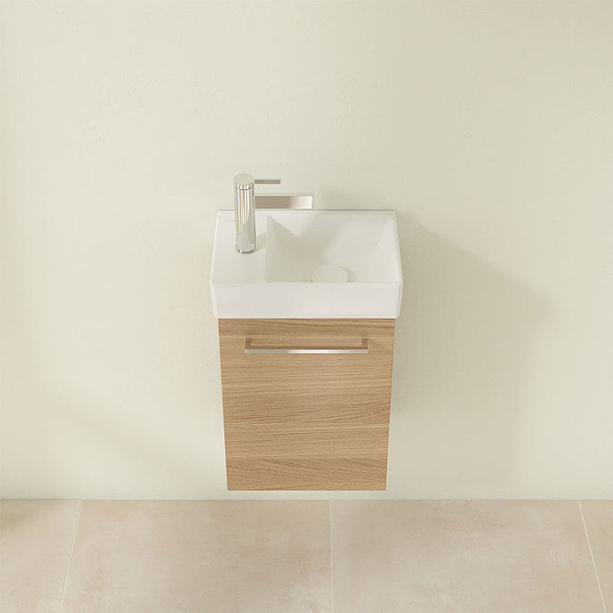 Villeroy and Boch Avento Nordic Oak 360mm Wall Hung Vanity Unit with Right Bowl Basin Standard Larg