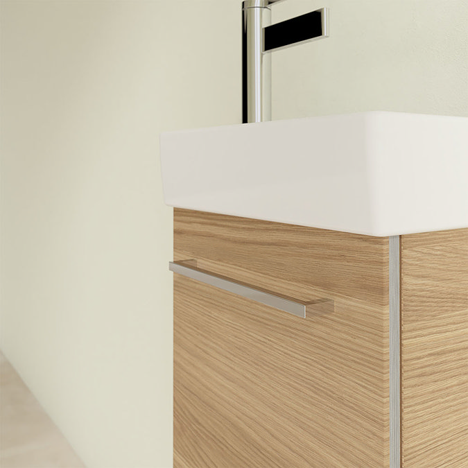 Villeroy and Boch Avento Nordic Oak 360mm Wall Hung Vanity Unit with Right Bowl Basin In Bathroom L