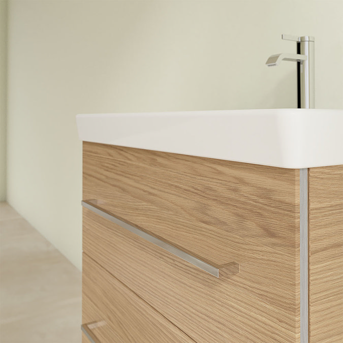 Villeroy and Boch Avento Nordic Oak 650mm Wall Hung 2-Drawer Vanity Unit In Bathroom Large Image