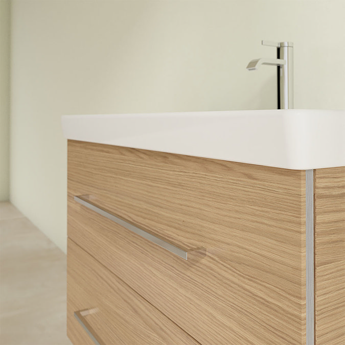 Villeroy and Boch Avento Nordic Oak 800mm Wall Hung 2-Drawer Vanity Unit In Bathroom Large Image