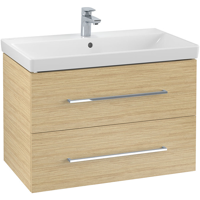 Villeroy and Boch Avento Nordic Oak 800mm Wall Hung 2-Drawer Vanity Unit Large Image