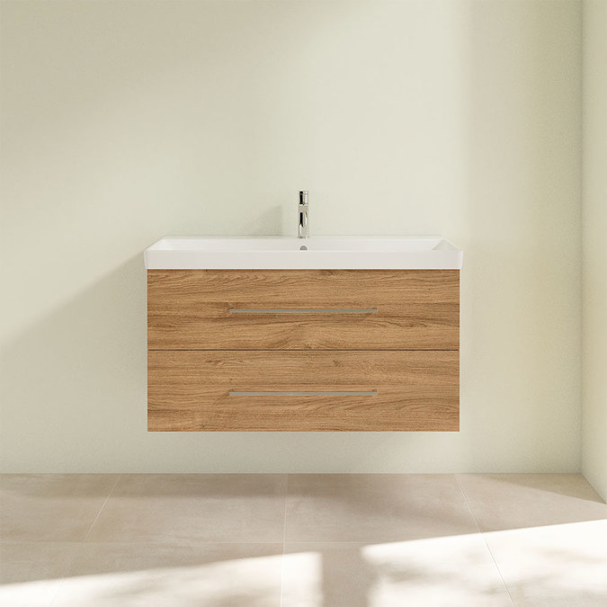 Villeroy and Boch Avento Oak Kansas 1000mm Wall Hung 2-Drawer Vanity Unit Feature Large Image