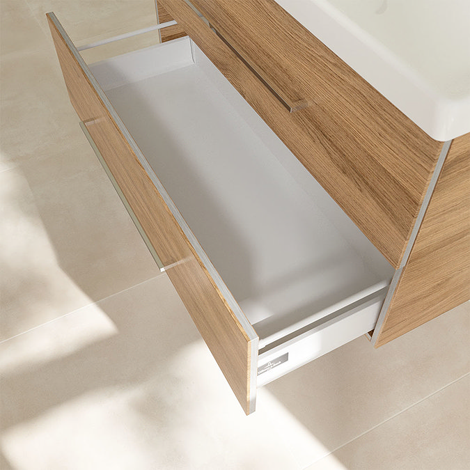 Villeroy and Boch Avento Oak Kansas 1000mm Wall Hung 2-Drawer Vanity Unit In Bathroom Large Image