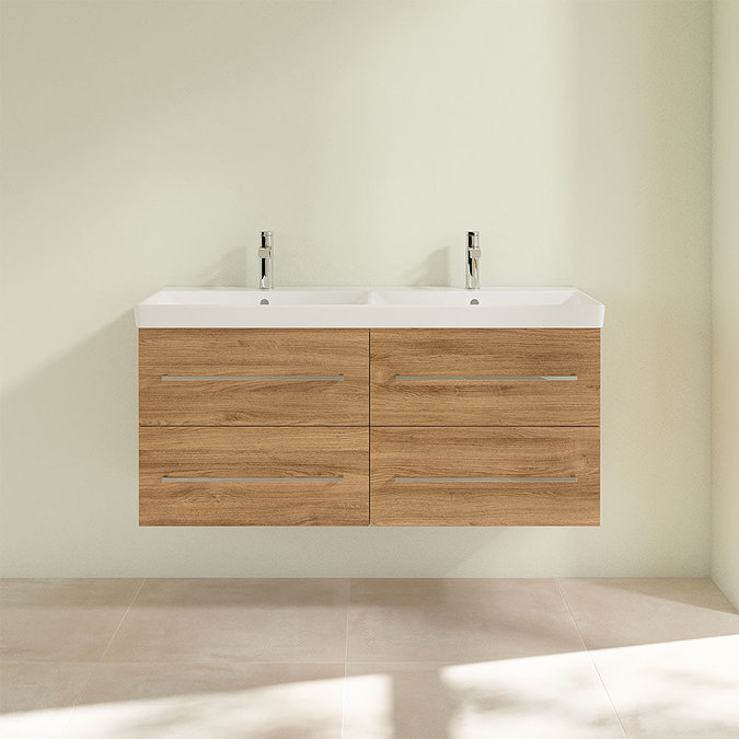 Villeroy and Boch Avento Oak Kansas 1200mm Wall Hung 4-Drawer Double Vanity Unit  Feature Large Imag